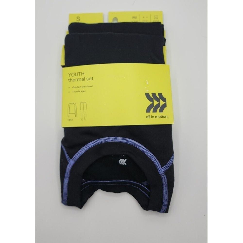 All in Motion Youth Thermal Set Comfort Waistband Thumbholes Black S